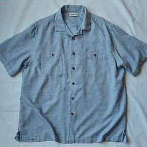 Caribbean brand, L, blue and white button up short sleeve shirt